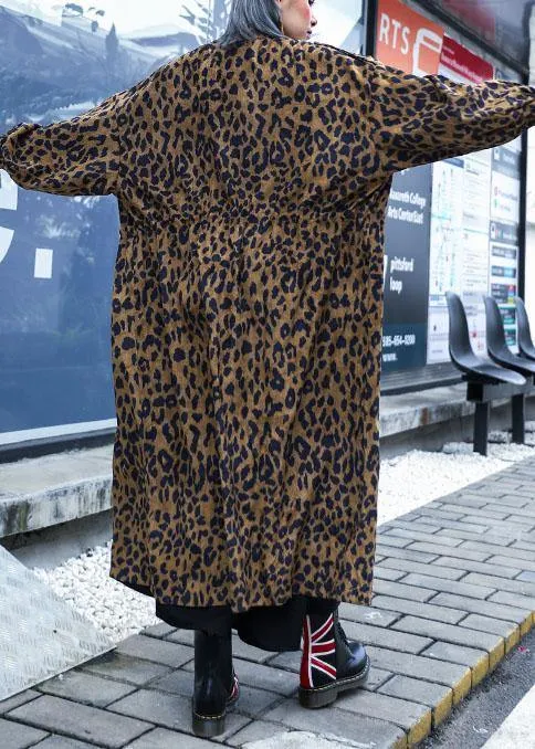 French Leopard Plus Size trench coat Gifts zippered fall coat