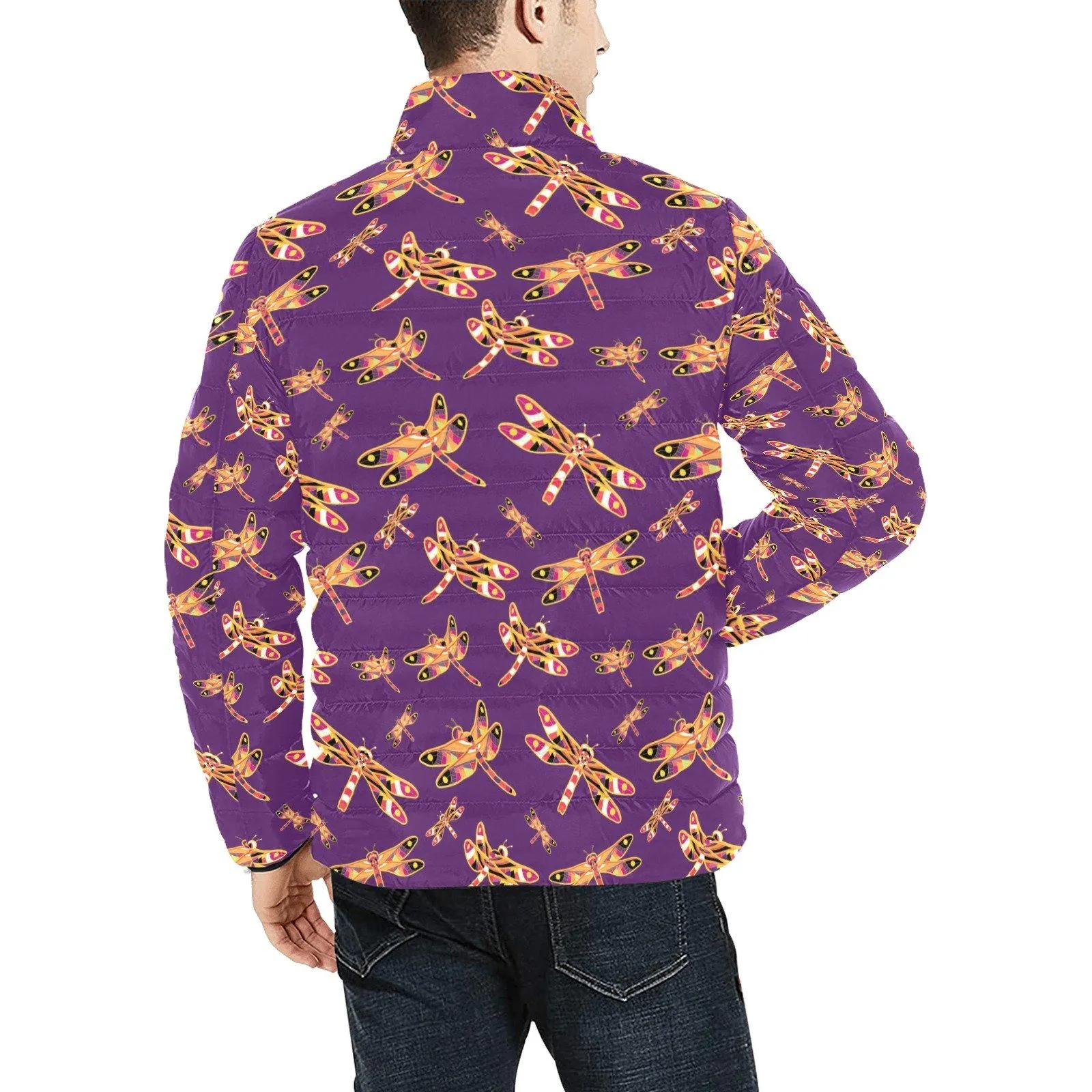 Gathering Yellow Purple Men's Stand Collar Padded Jacket