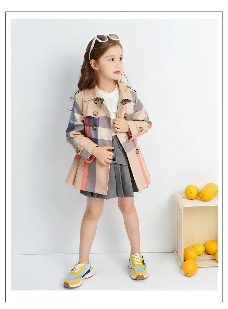 Girl Autumn Winter Teenage Long Sleeve Trench Jacket Kids Double Breasted Belted Windbreaker Coat