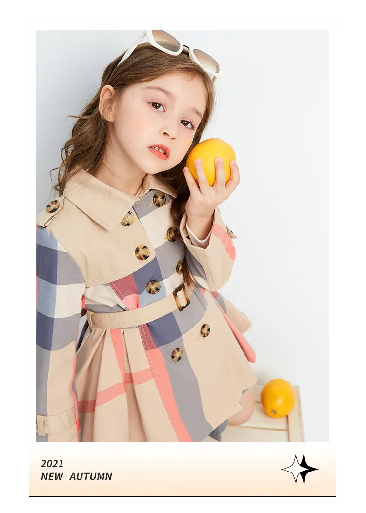 Girl Autumn Winter Teenage Long Sleeve Trench Jacket Kids Double Breasted Belted Windbreaker Coat