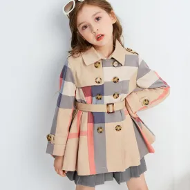 Girl Autumn Winter Teenage Long Sleeve Trench Jacket Kids Double Breasted Belted Windbreaker Coat