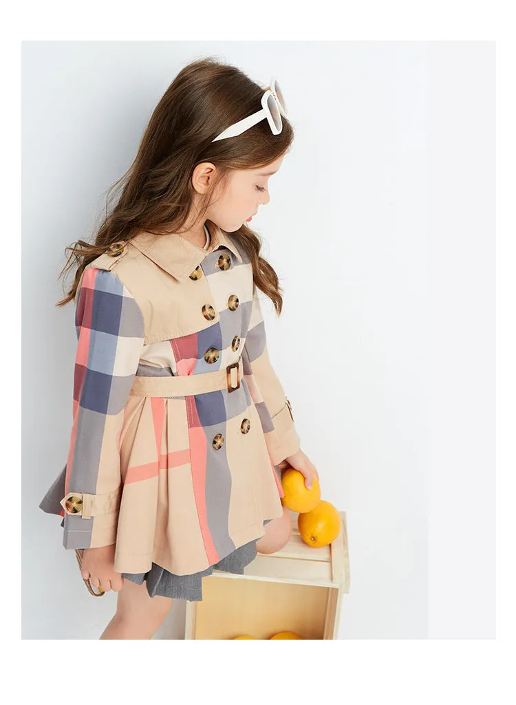 Girl Autumn Winter Teenage Long Sleeve Trench Jacket Kids Double Breasted Belted Windbreaker Coat