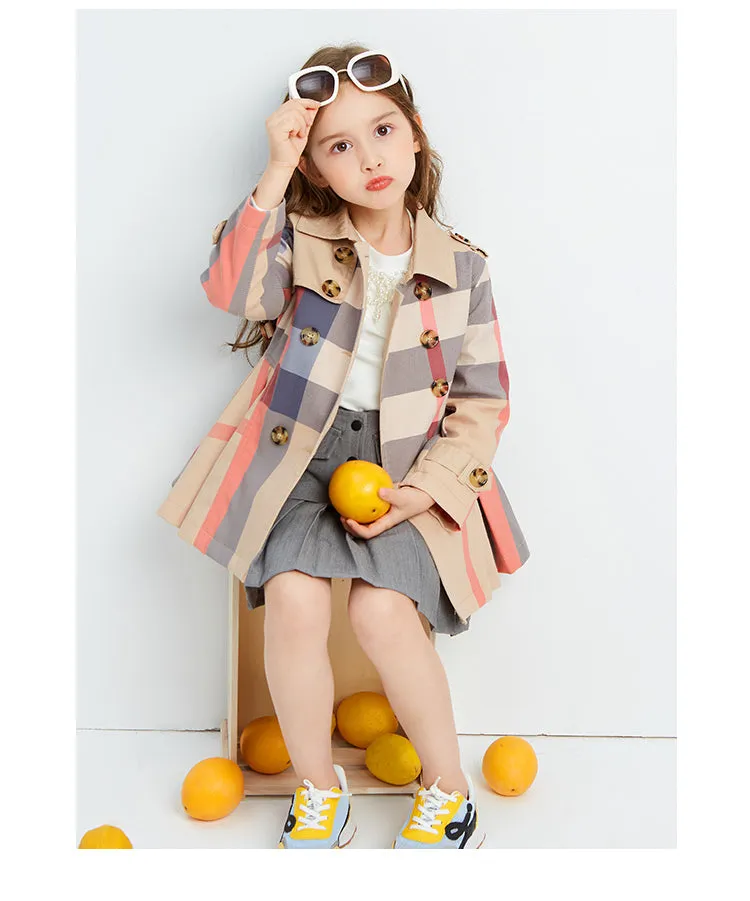 Girl Autumn Winter Teenage Long Sleeve Trench Jacket Kids Double Breasted Belted Windbreaker Coat