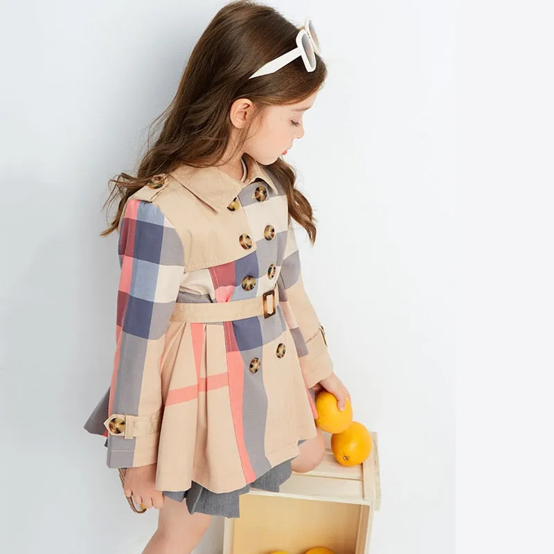 Girl Autumn Winter Teenage Long Sleeve Trench Jacket Kids Double Breasted Belted Windbreaker Coat