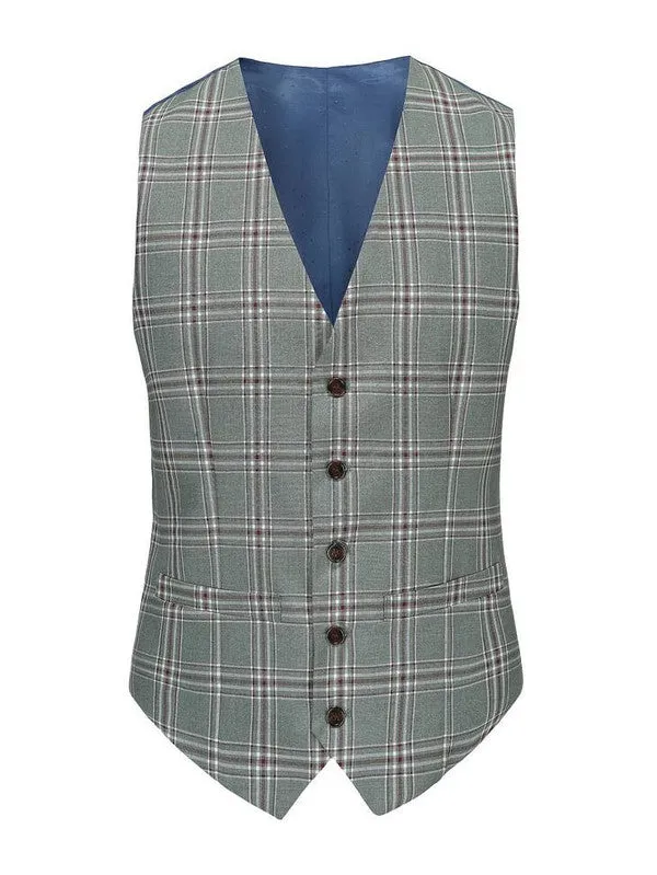 Green Men's Slim-Fit 3PC Check Plaid Suit - Short