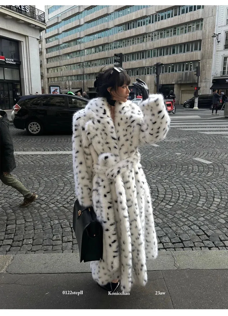 HEYFANCYSTYLE Cozy Polka Dot Faux Fur Coat