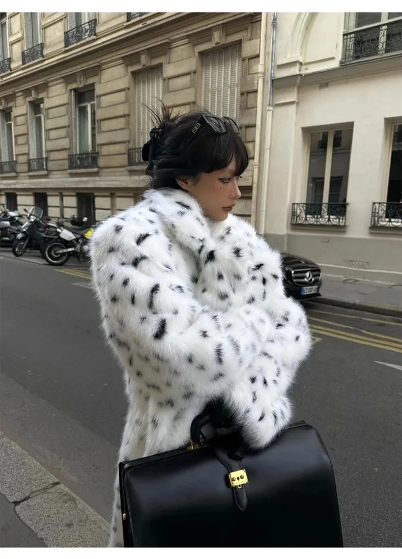 HEYFANCYSTYLE Cozy Polka Dot Faux Fur Coat