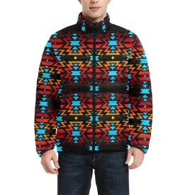 Hoodie Front Black Fire and Turquoise Men's Stand Collar Padded Jacket