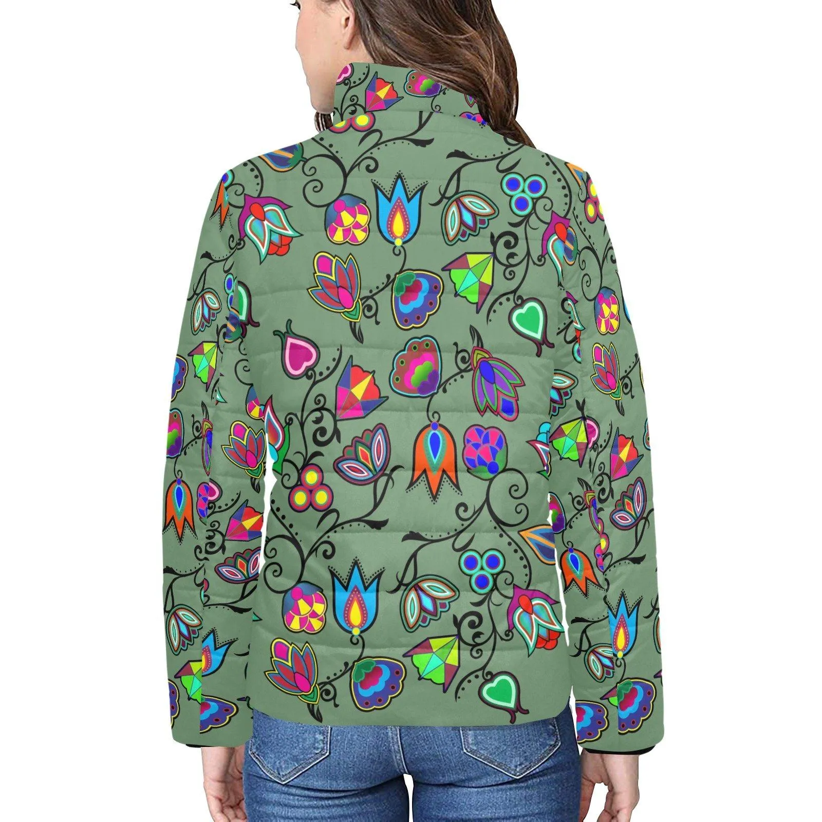 Indigenous Paisley Dark Sea Women's Stand Collar Padded Jacket