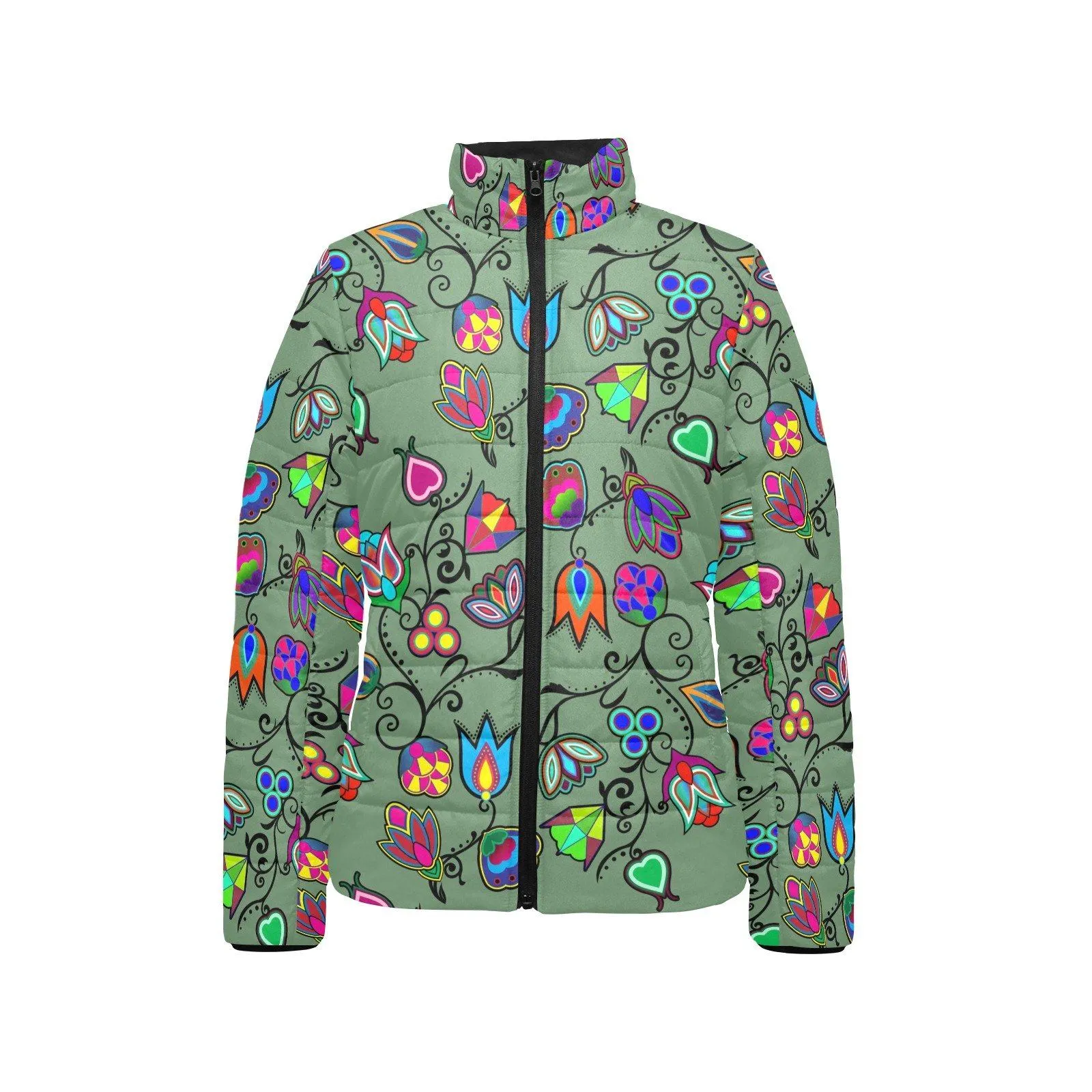 Indigenous Paisley Dark Sea Women's Stand Collar Padded Jacket