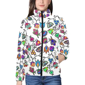 Indigenous Paisley White Women's Stand Collar Padded Jacket