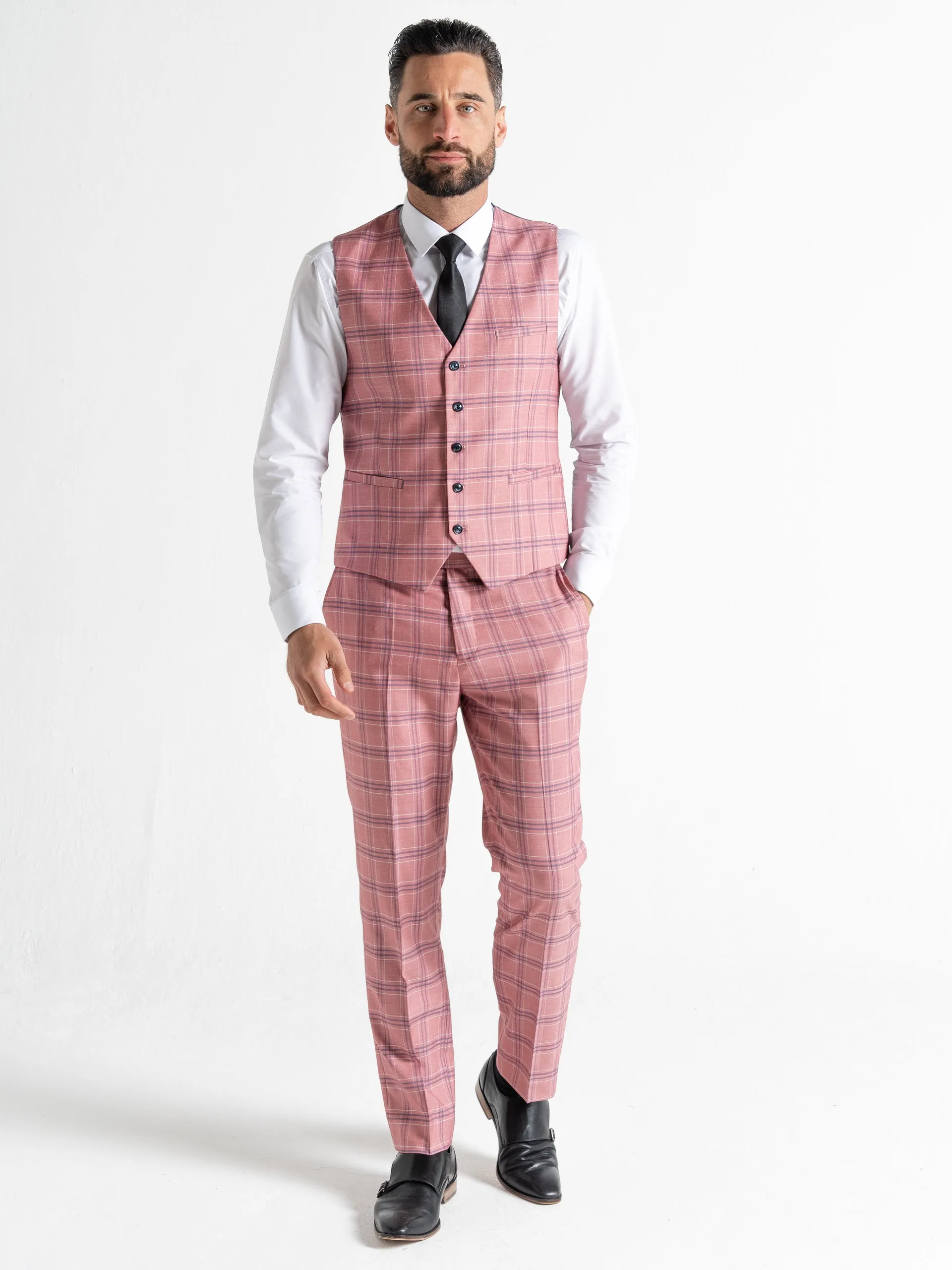 KENSINGTON ROSE WITH WHITE AND NAVY BLUE CHECK DETAILING