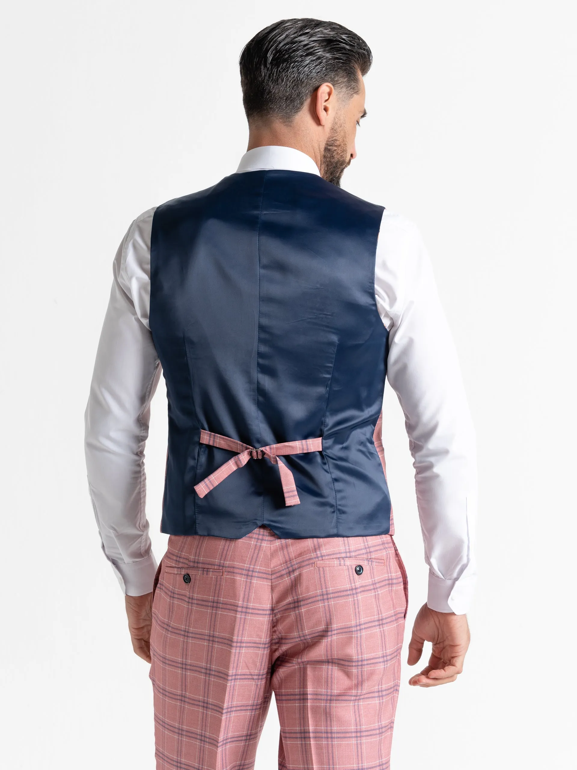 KENSINGTON ROSE WITH WHITE AND NAVY BLUE CHECK DETAILING