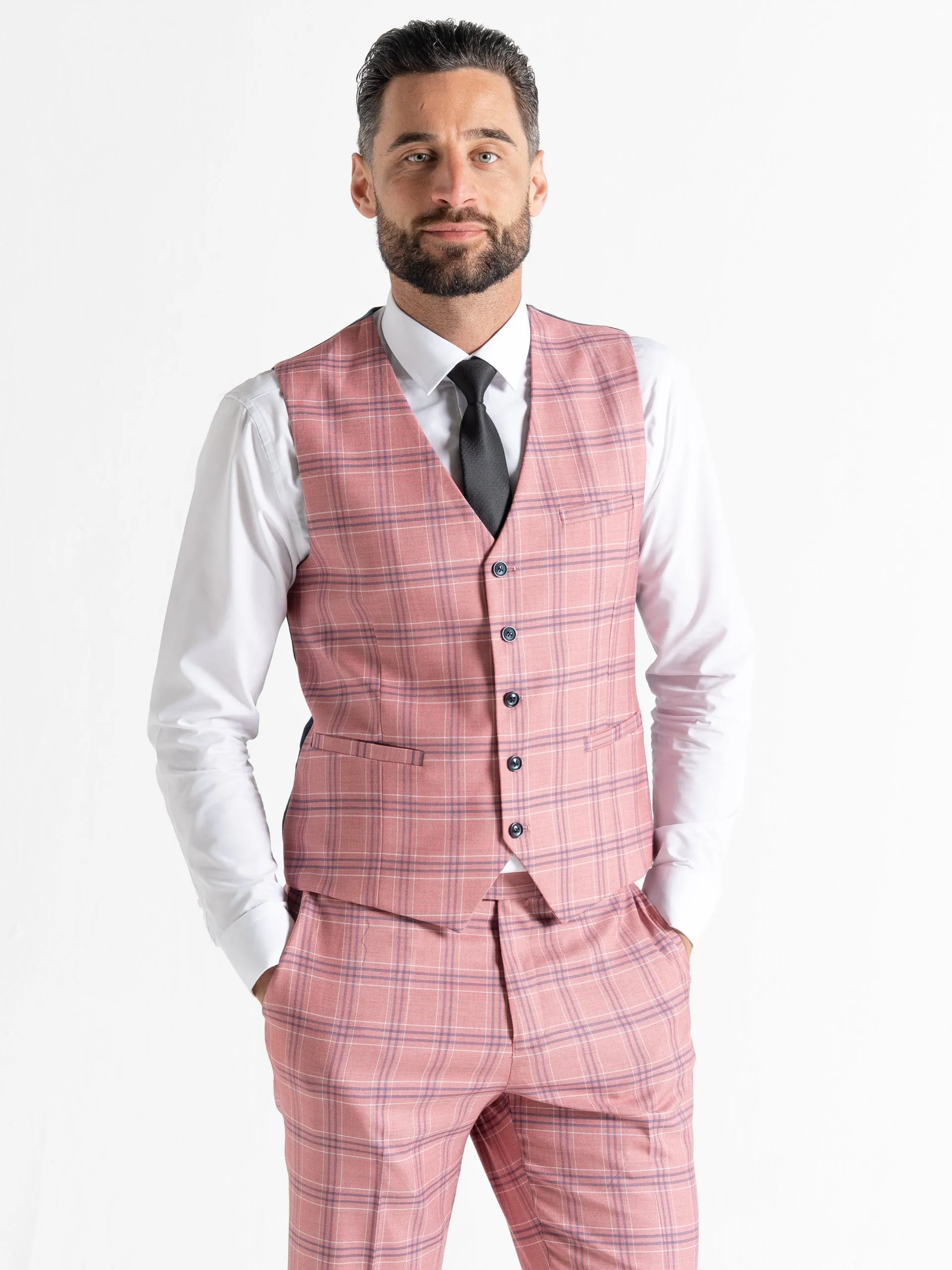 KENSINGTON ROSE WITH WHITE AND NAVY BLUE CHECK DETAILING