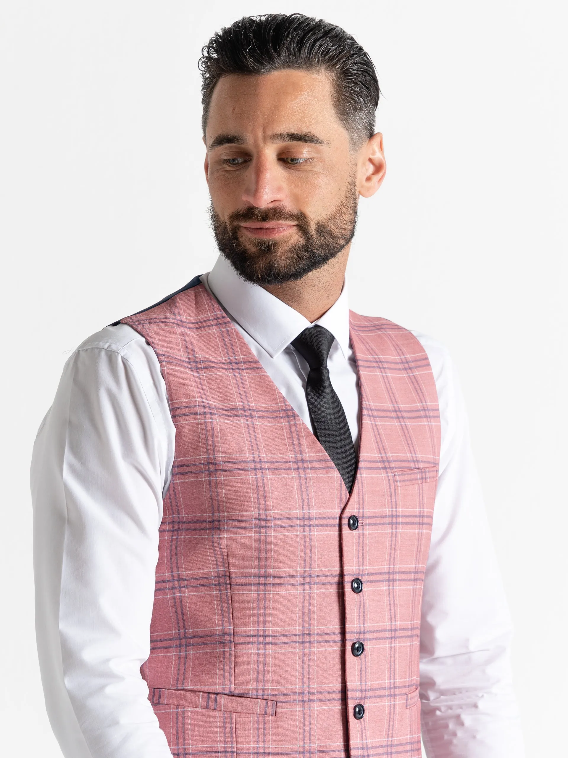 KENSINGTON ROSE WITH WHITE AND NAVY BLUE CHECK DETAILING