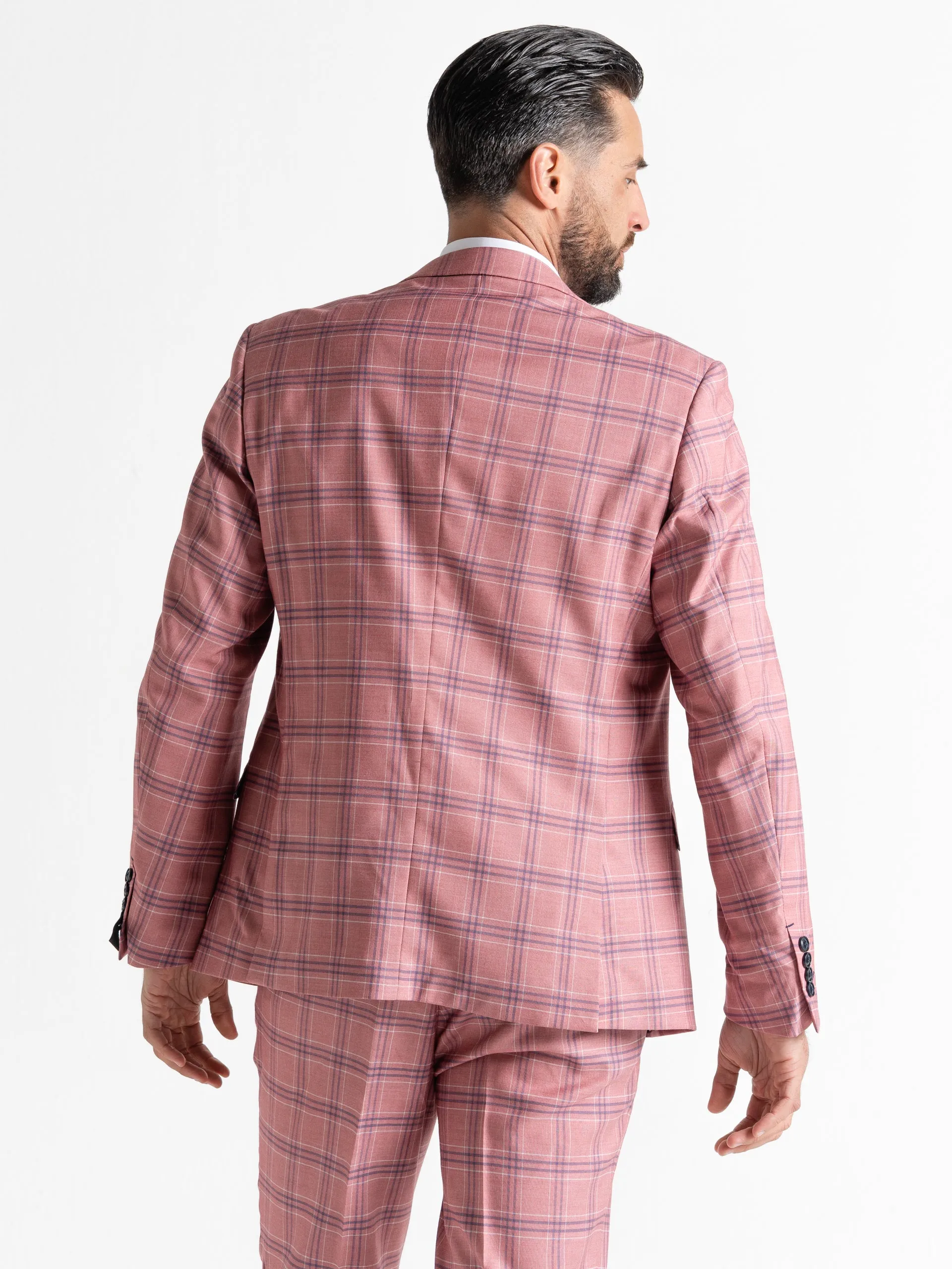 KENSINGTON ROSE WITH WHITE AND NAVY BLUE CHECK DETAILING