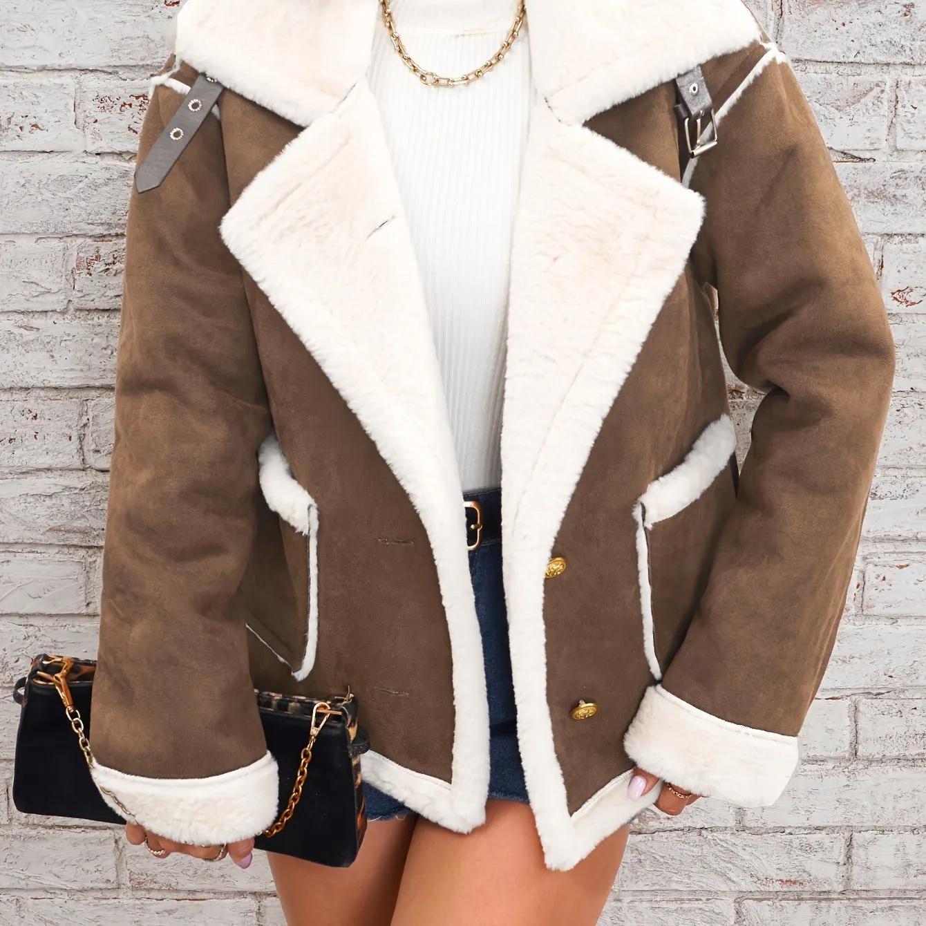 Lapel Plush Jacket, Winter Warm Casual Outwear, Women's Clothing