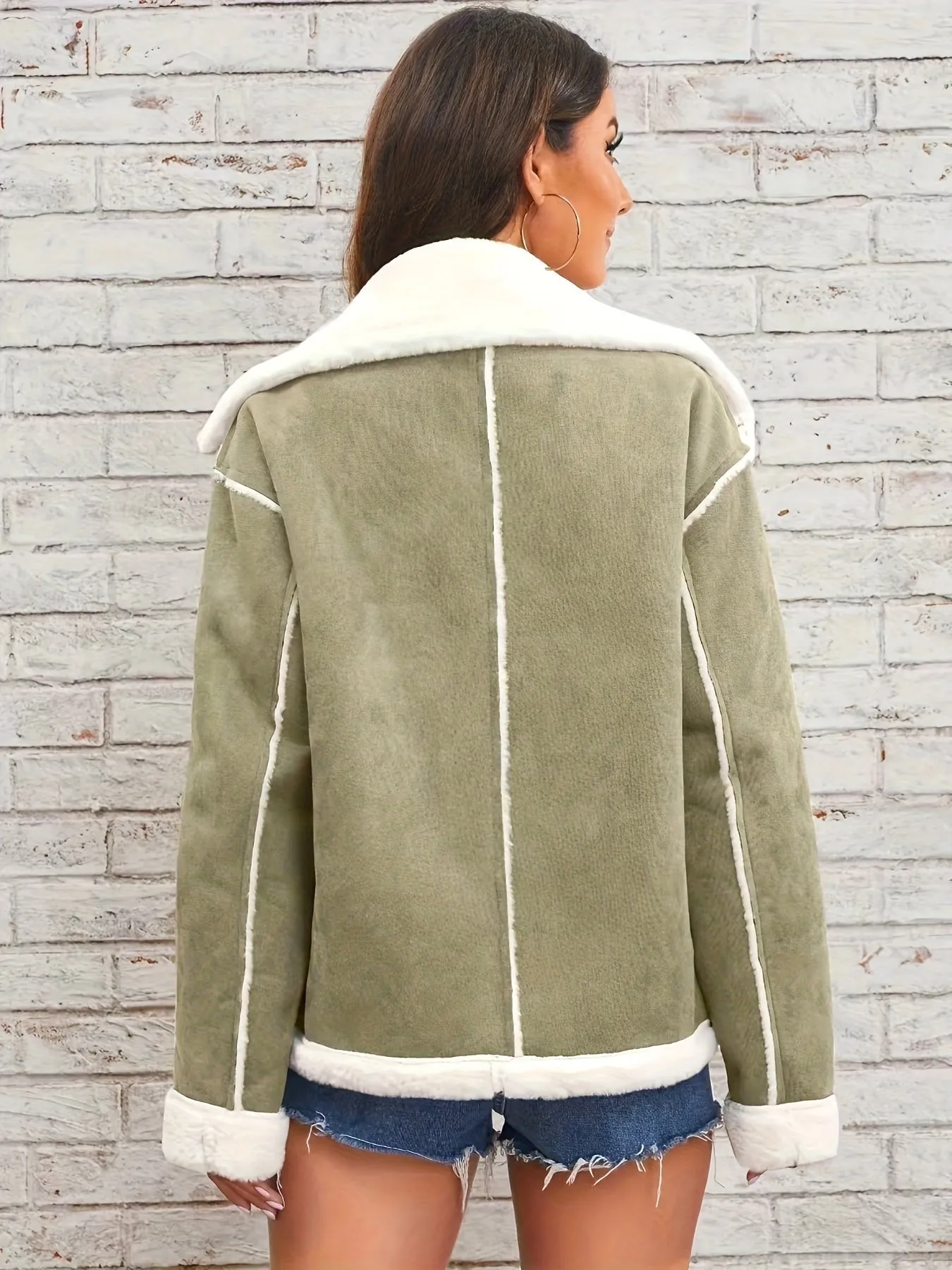 Lapel Plush Jacket, Winter Warm Casual Outwear, Women's Clothing