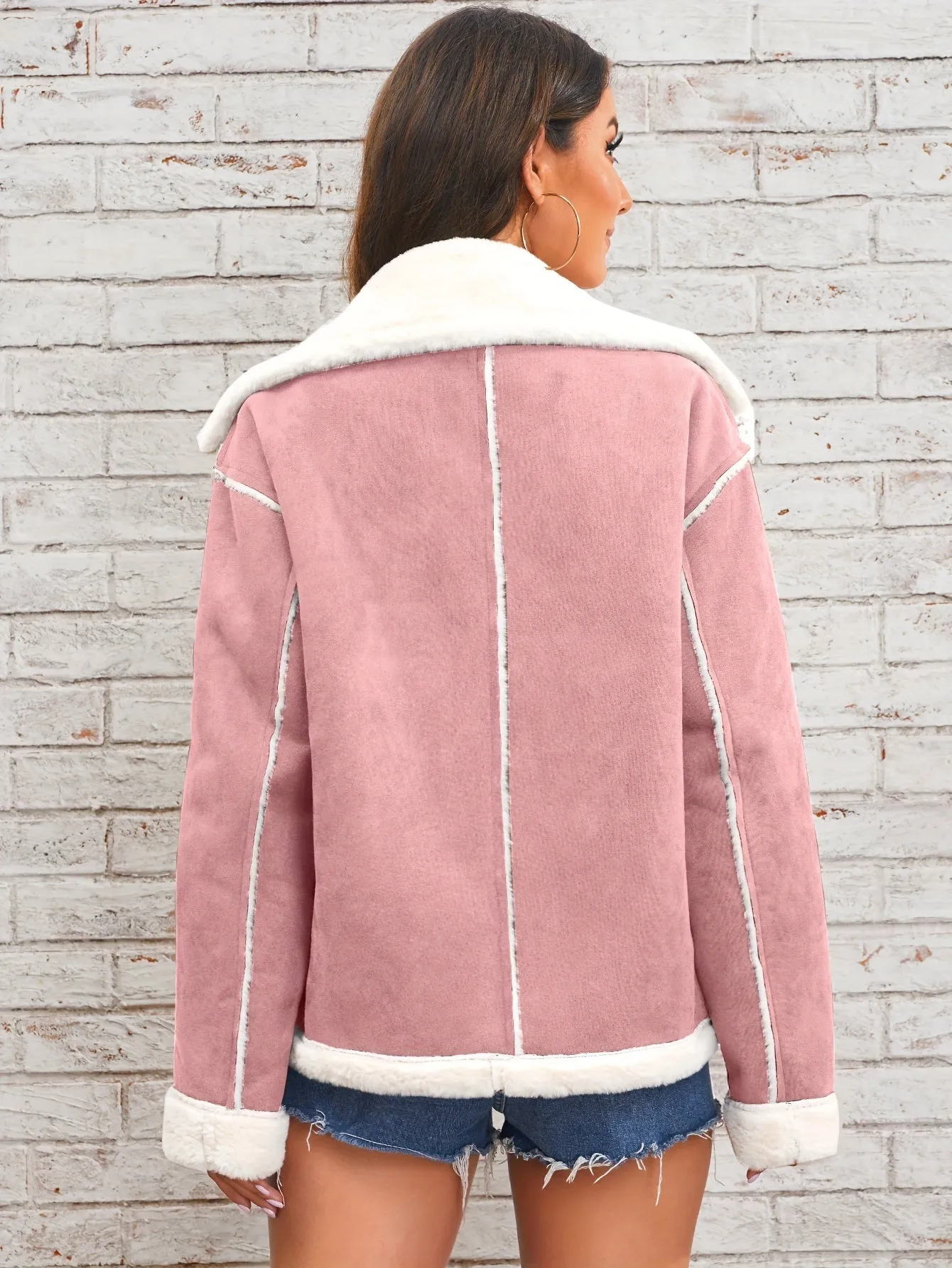 Lapel Plush Jacket, Winter Warm Casual Outwear, Women's Clothing