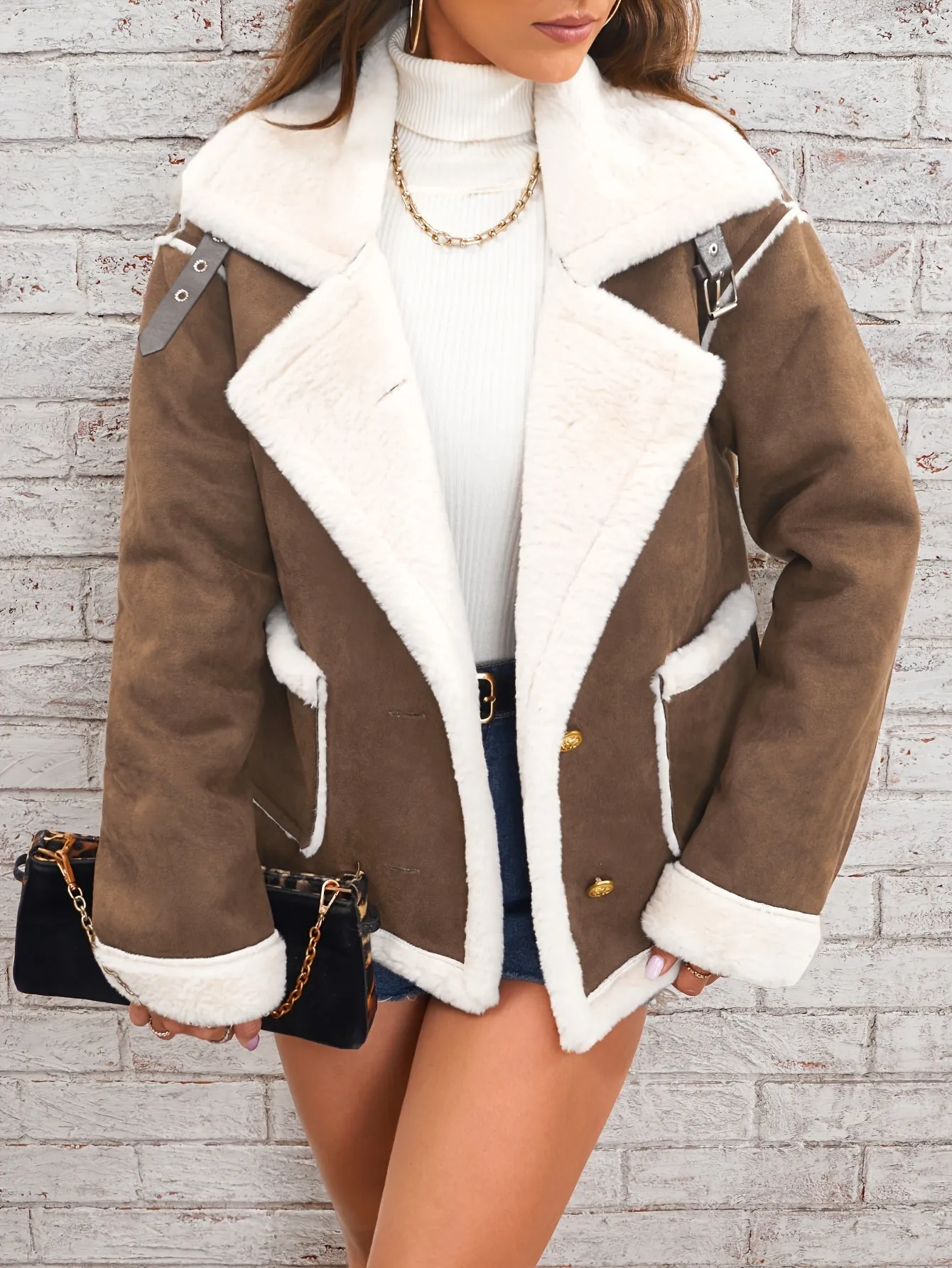 Lapel Plush Jacket, Winter Warm Casual Outwear, Women's Clothing