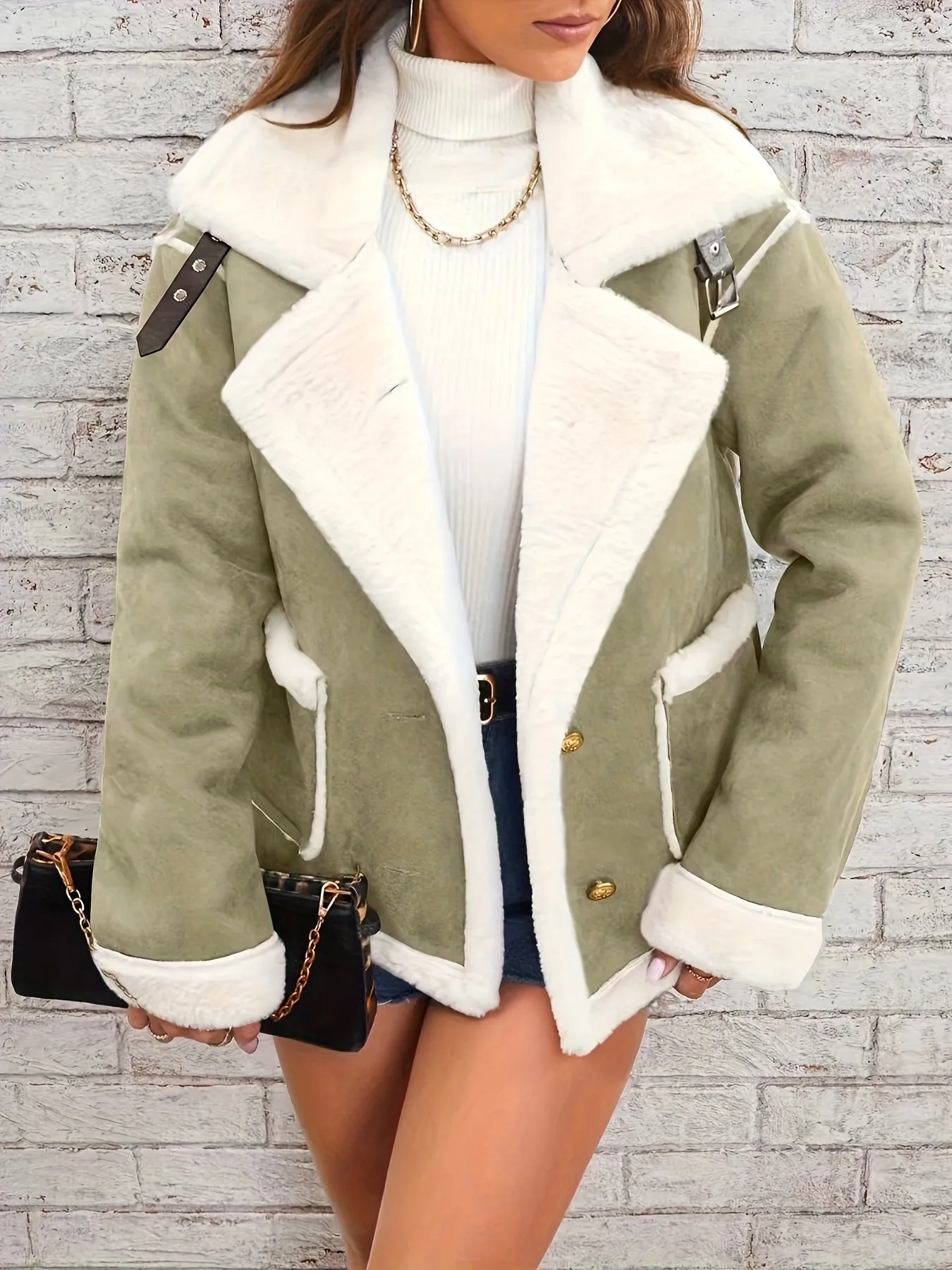 Lapel Plush Jacket, Winter Warm Casual Outwear, Women's Clothing