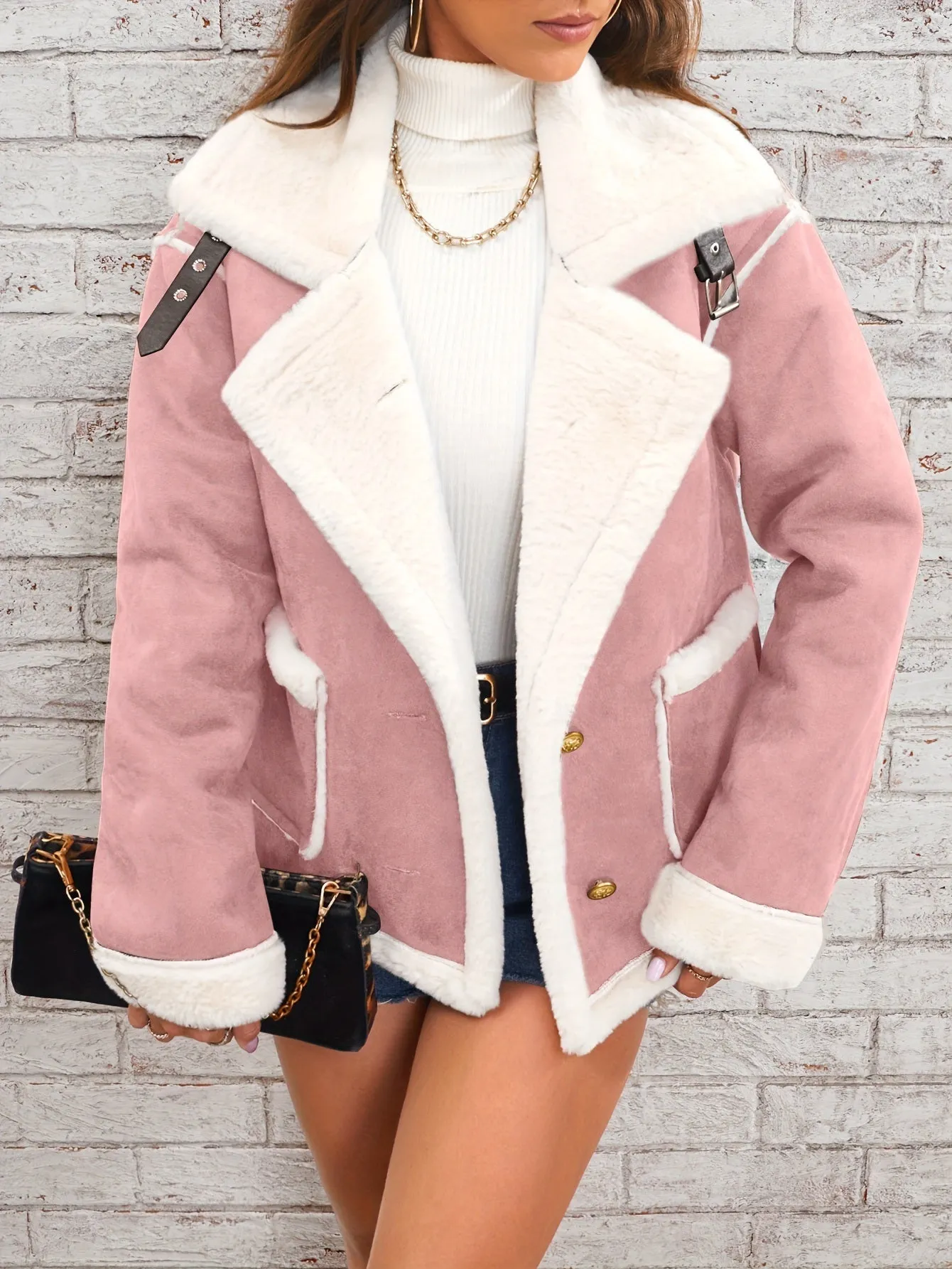 Lapel Plush Jacket, Winter Warm Casual Outwear, Women's Clothing