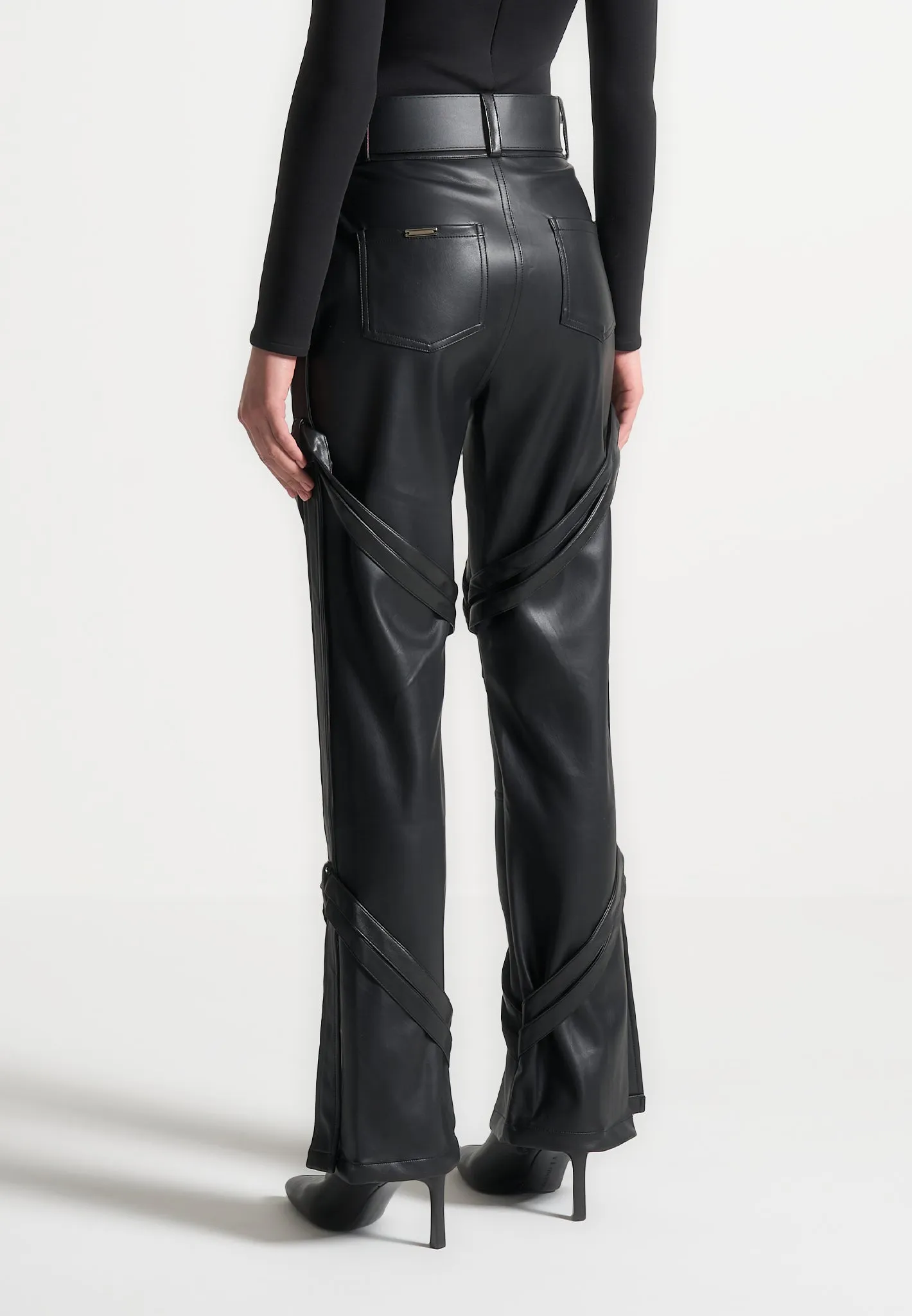 Leather Carpenter Cargo Trousers - Black