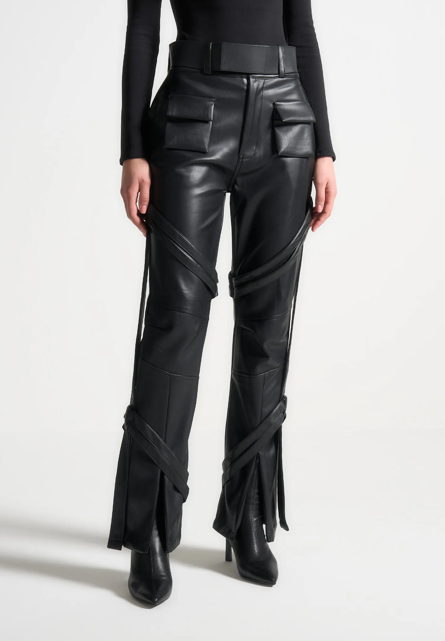 Leather Carpenter Cargo Trousers - Black