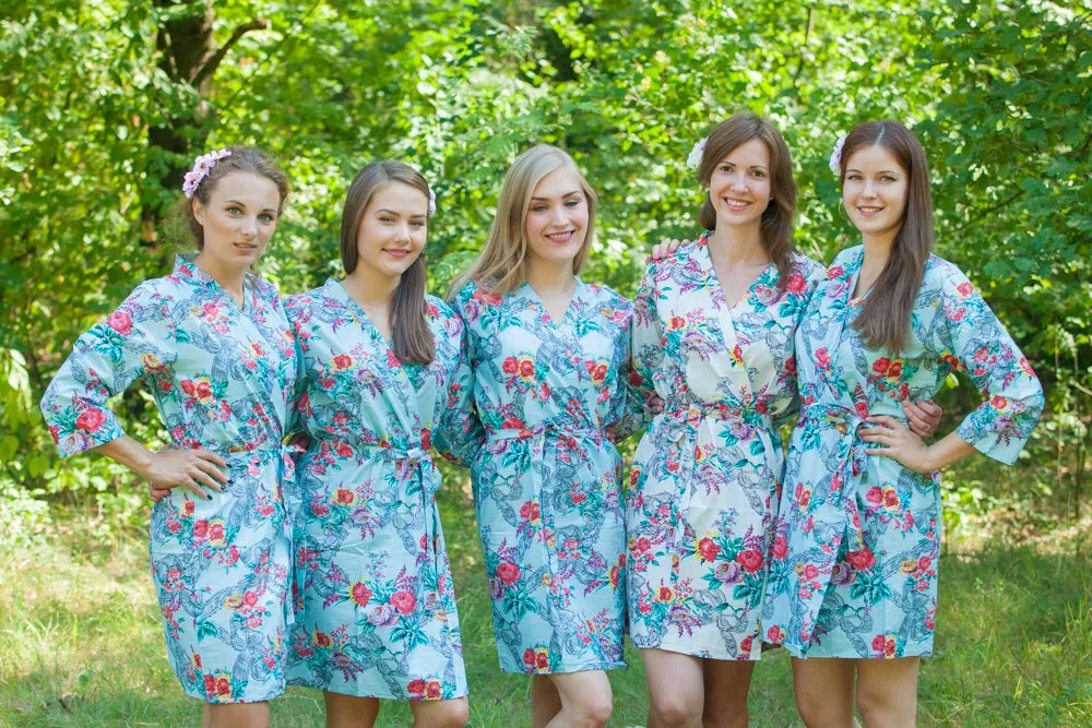 Light Blue Cute Bows Pattern Bridesmaids Robes