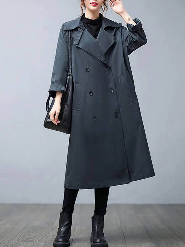 Loose Buttoned Notched Collar Trench Coat