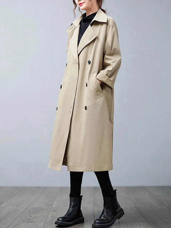 Loose Buttoned Notched Collar Trench Coat