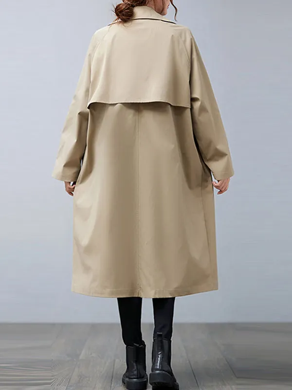 Loose Buttoned Notched Collar Trench Coat