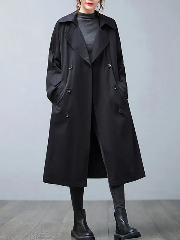 Loose Buttoned Notched Collar Trench Coat