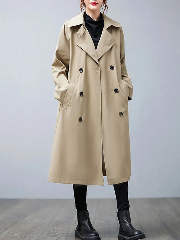 Loose Buttoned Notched Collar Trench Coat