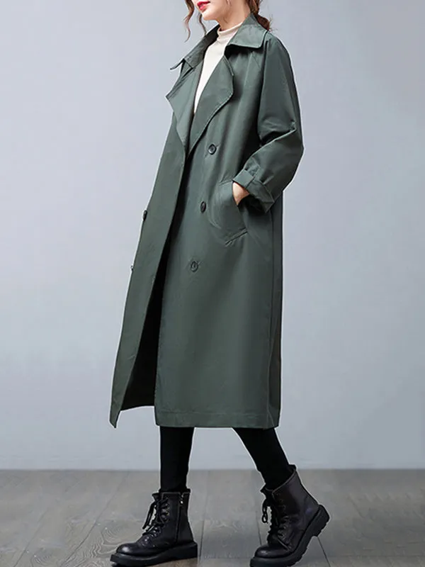 Loose Buttoned Notched Collar Trench Coat