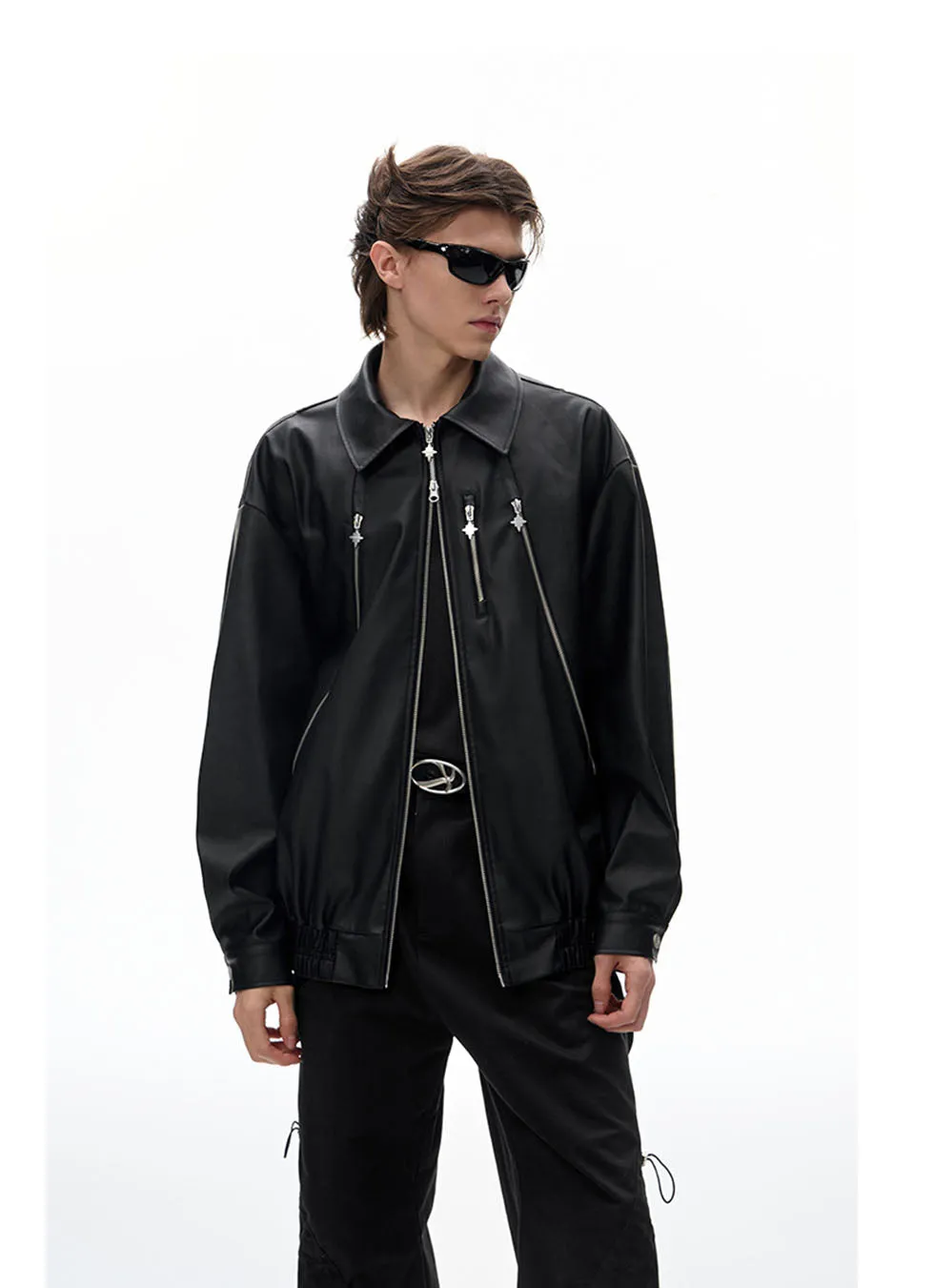 Loose lapel leather jacket