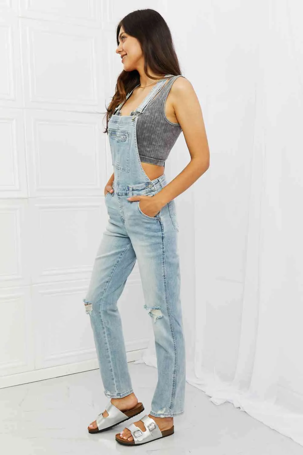 Melina Full Size Distressed Straight Leg Overalls