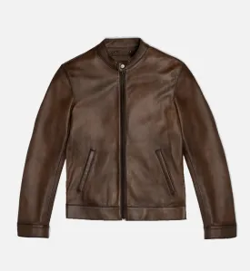 Men's Dark Brown Wax Cafe Racer Leather Jacket