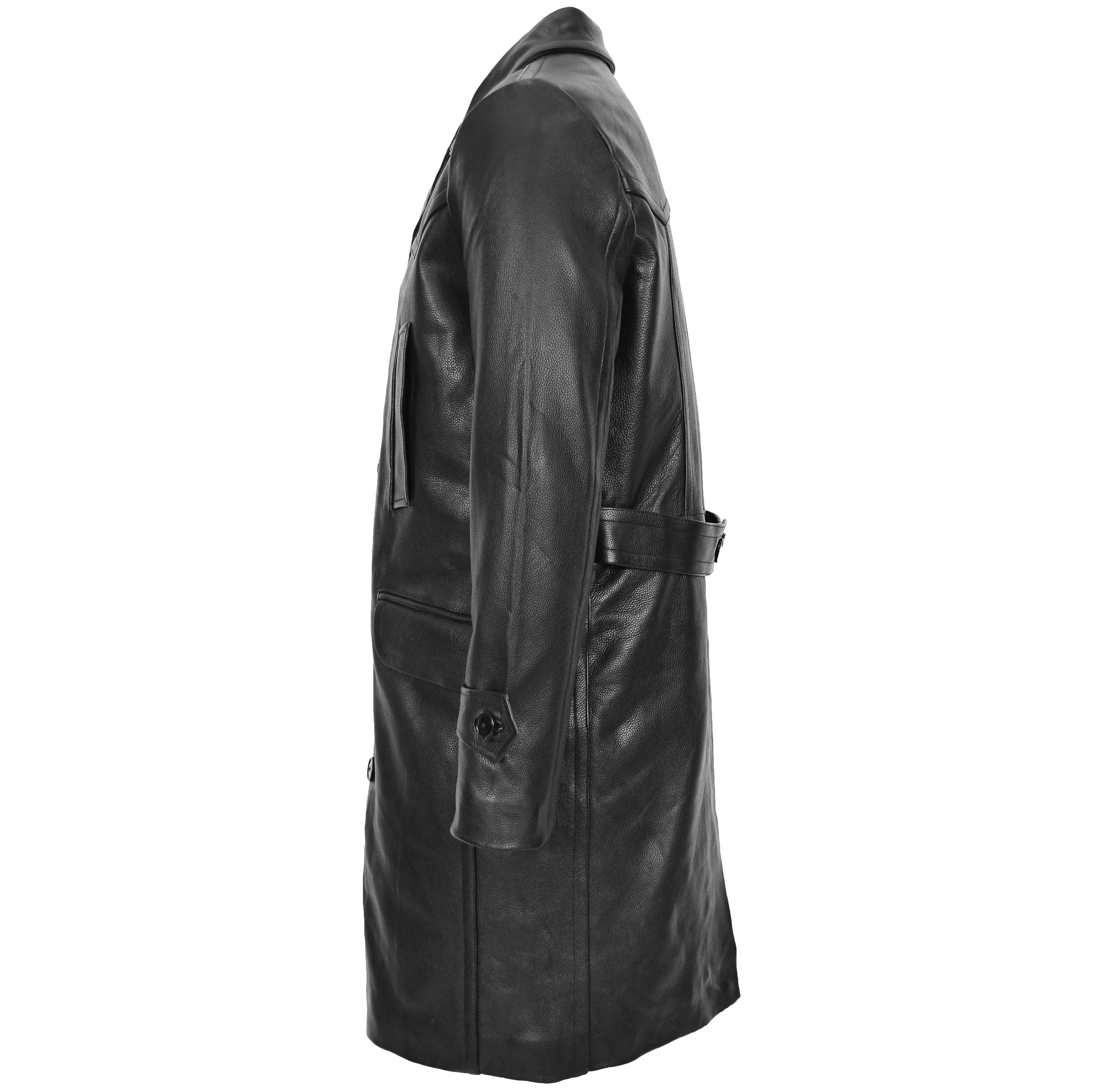 Mens Leather 3/4 Length Greatcoat Submarine Black