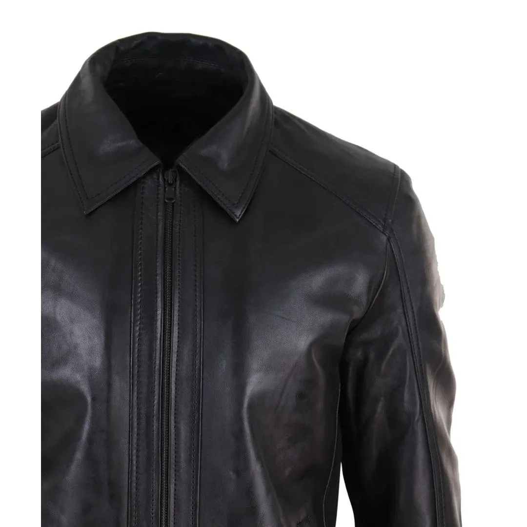 Mens Real Leather Jacket Black Tan Zipped Driving Classic Smart Casual Soft Napa