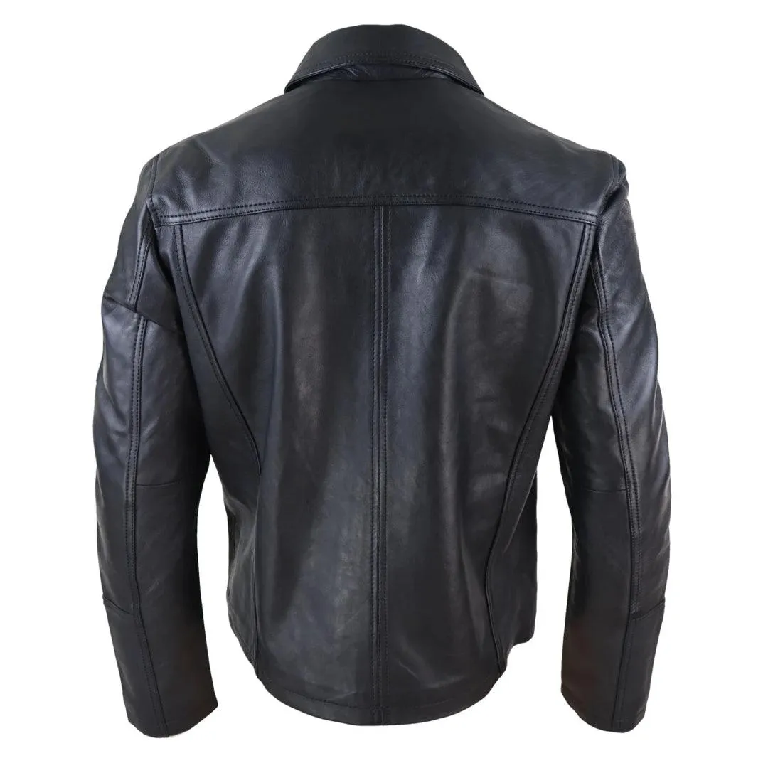 Mens Real Leather Jacket Black Tan Zipped Driving Classic Smart Casual Soft Napa