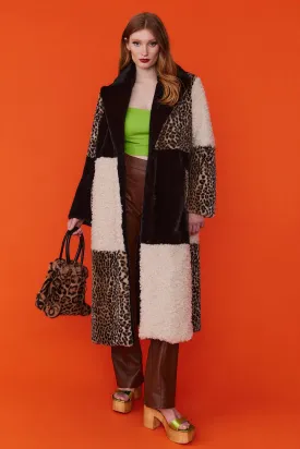 Mocha Faux Fur and Faux Shearling Maxi Coat