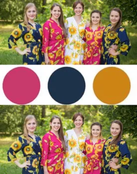 Navy Blue, Gold and Magenta Wedding Colors, Bridesmaids Robes