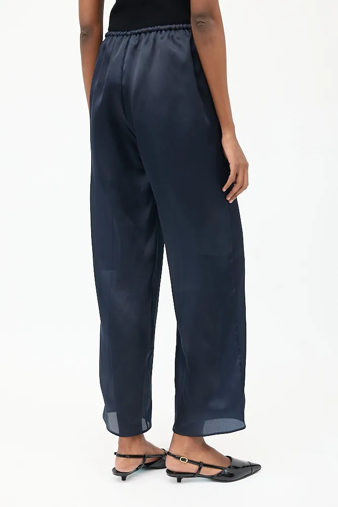 Navy Silk Organza Drawstring Trouser