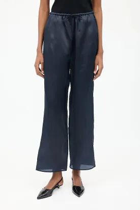 Navy Silk Organza Drawstring Trouser