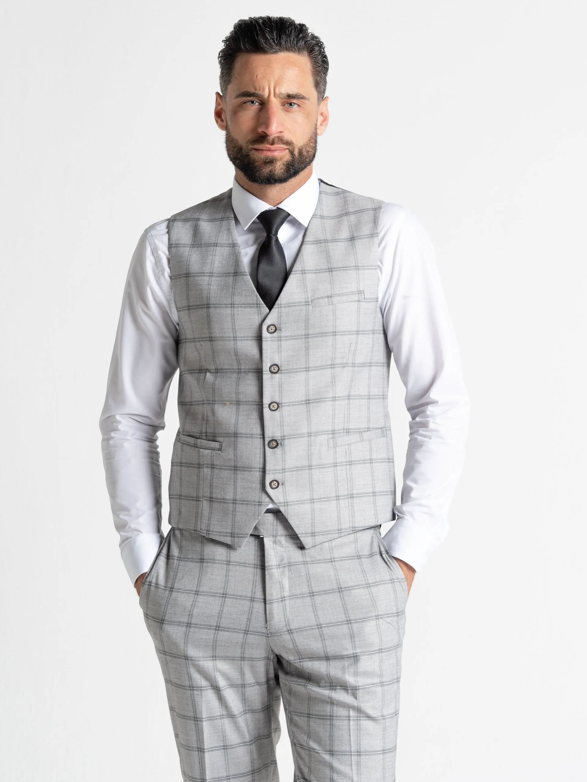 OXFORD SOFT GREY WITH BLACK CHECKS DETAILING