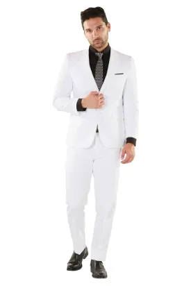 Paul Lorenzo 1969 White Solid Slim Fit Suit (2-Piece Set)