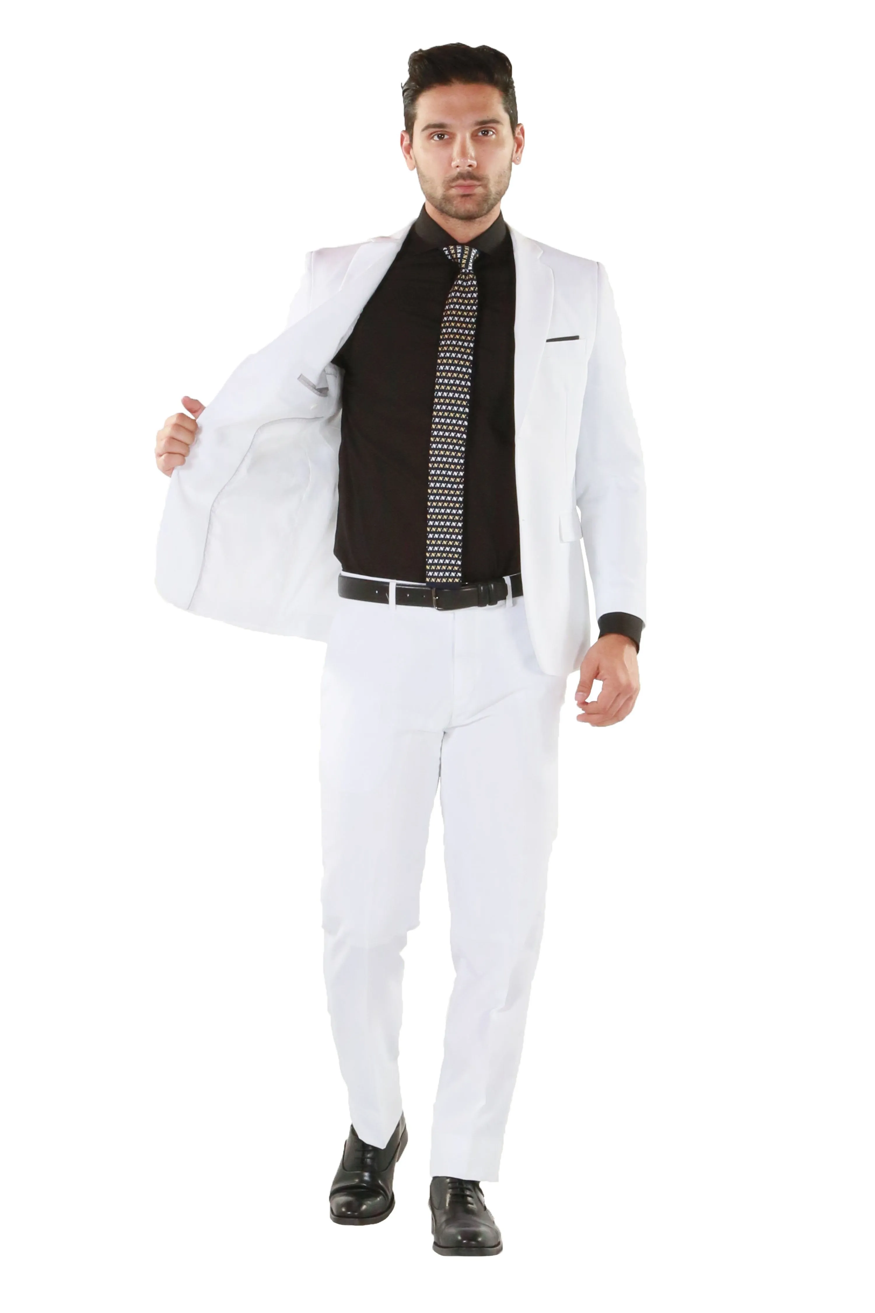 Paul Lorenzo 1969 White Solid Slim Fit Suit (2-Piece Set)