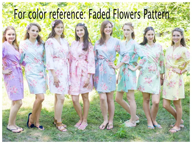 Peacock Blue Faded Flowers Pattern Bridesmaids Robes