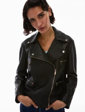 Penny Black Leather Biker Jacket | Black